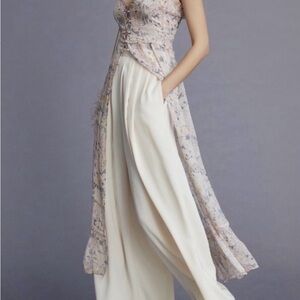Anthropologie Floral Sheer Tunic in Cream and Pastel Pink